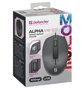 Мышь проводная  Defender Alpha MB-507 USB, черный, 3D, бесшумная, 1,8м  (52507)