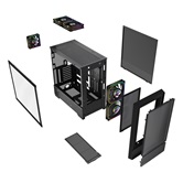 Корпус Powercase AX5, Black, TG, Type-C, 2x 140mm +3x 120mm ARGB PWM Fans, ARGB+PWM HUB, Nylon filters, чёрный, ATX  (CJXA-A5)